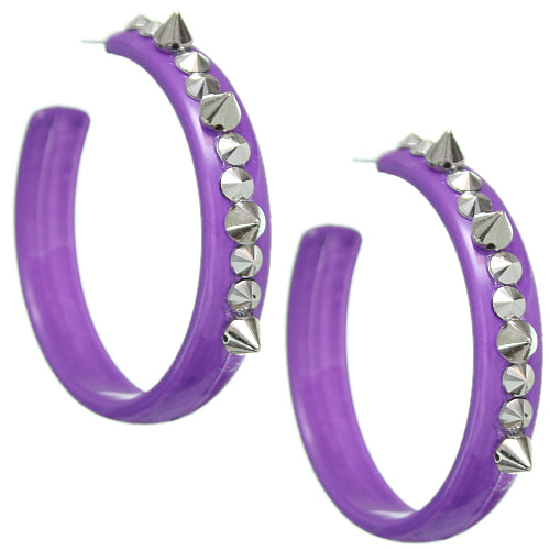 Purple Stud Spike Hoop Earrings