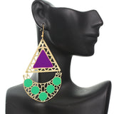 Purple Green Triangular Dangle Earrings