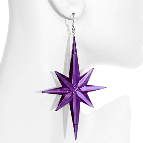 Purple Large Translucent Shooting Star Earrings