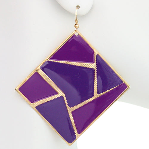 Purple Triangular Multi-Shaped Dangle Earrings