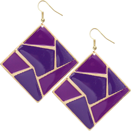 Purple Triangular Multi-Shaped Dangle Earrings