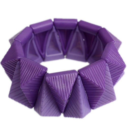 Purple Two Tone Triangle Pyramid Stretch Bracelet