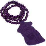 Purple Wooden Beaded Jesus Piece Necklace