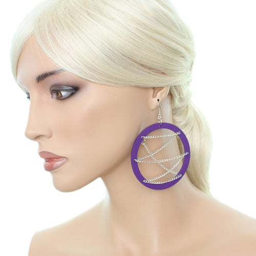 Purple Round Chain Earrings