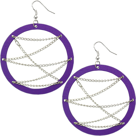 Purple Chain Wood Earrings