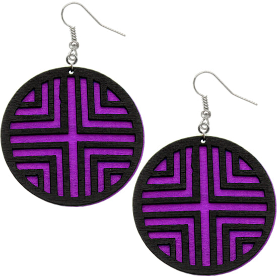 Purple Double Wooden Chevron Earrings