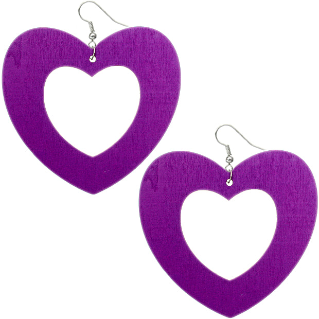 Purple Gigantic Big Heart Earrings