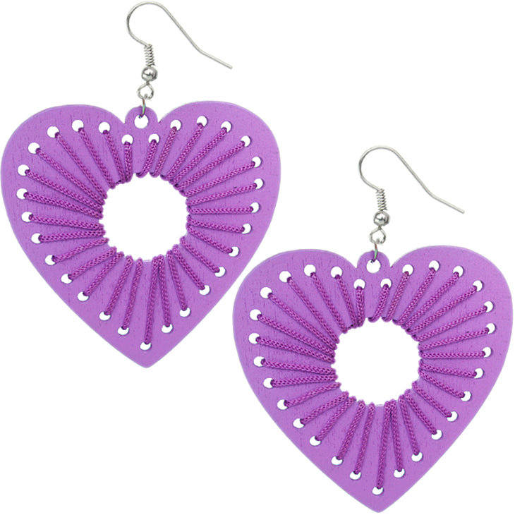 Purple Woven Wood Earrings