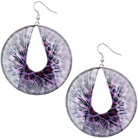 Purple woven earrings with thread