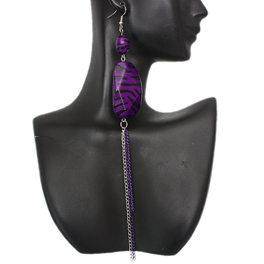 Purple Zebra Stripe Drop Chain Earrings