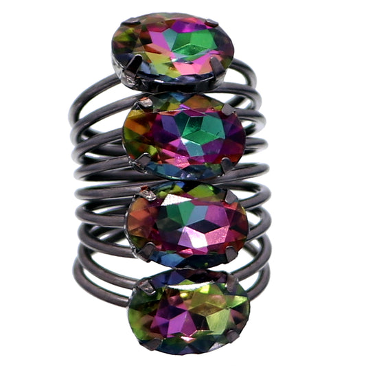 Multicolor Beaded Iridescent Coil Ring