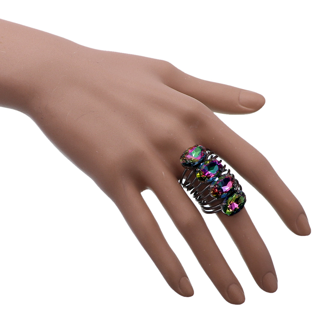 Multicolor Beaded Iridescent Coil Ring