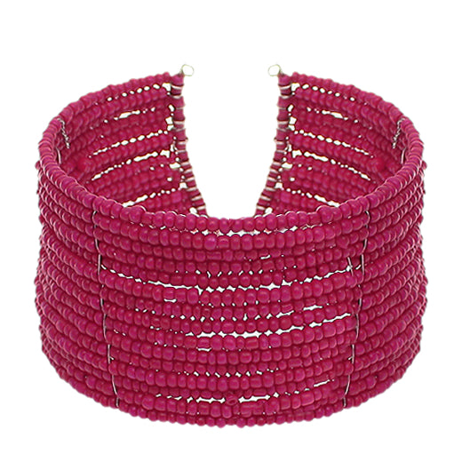 Raspberry Pink Beaded Sequin Coil Cuff Bracelet