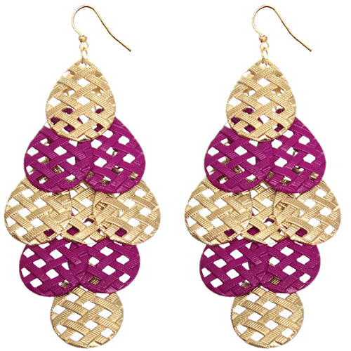 Raspberry Purple Woven Teardrop Dangle Earrings