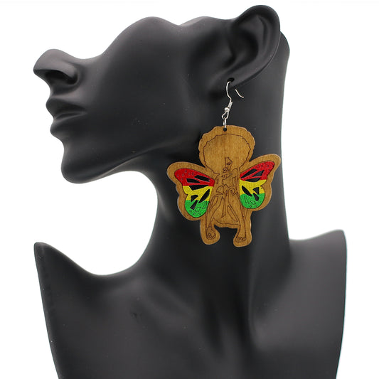 Multicolor Rasta Wings Wooden Earrings