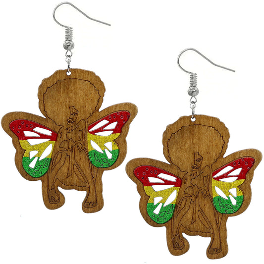 Multicolor Rasta Wings Wooden Earrings