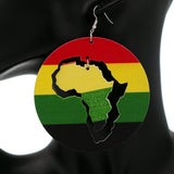 Rasta Africa Map Round Wooden Earrings