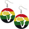 Rasta Africa Map Round Wooden Earrings