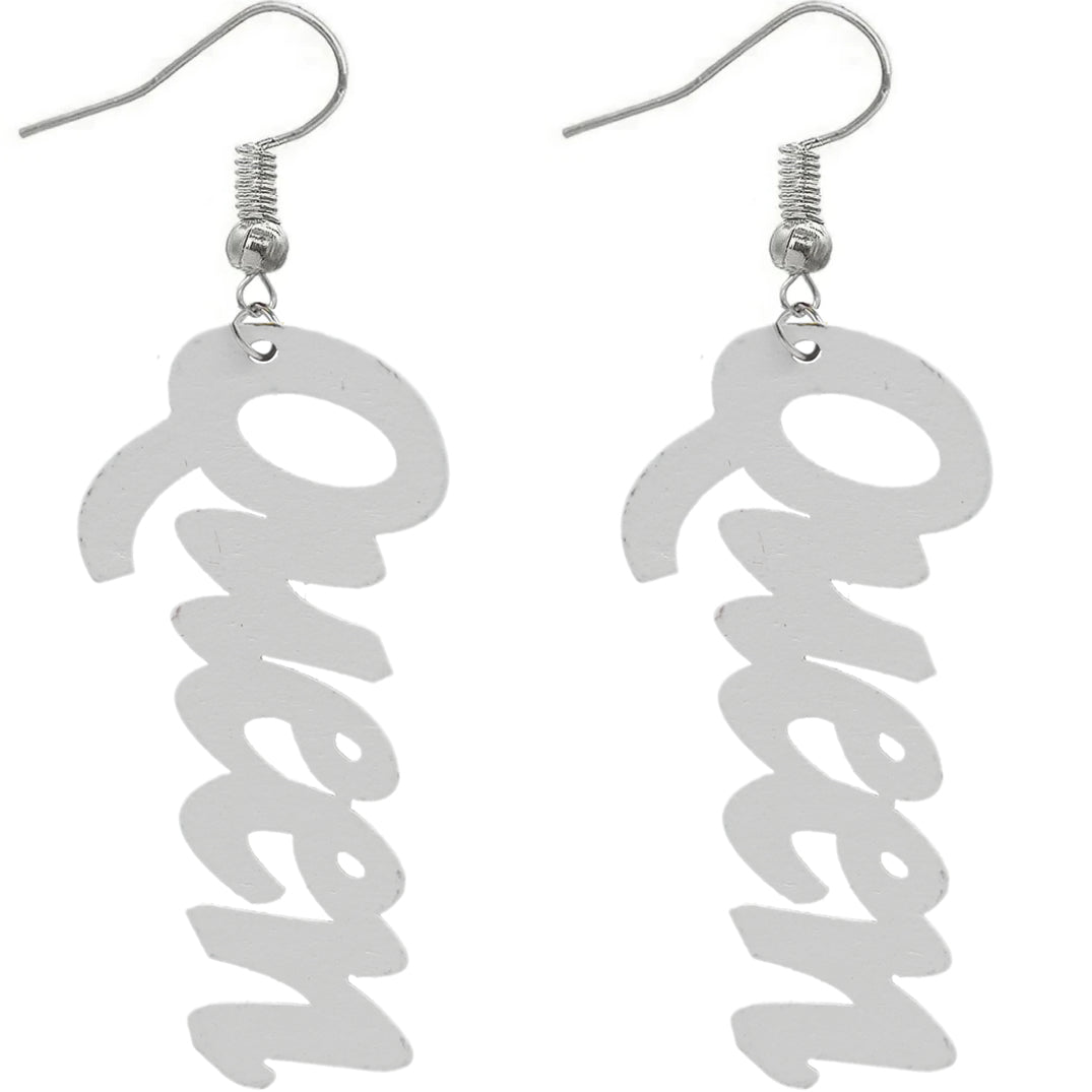 Multicolor Rasta Queen Cursive Wooden Earrings