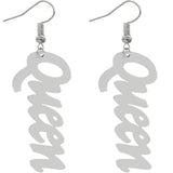 Multicolor Rasta Queen Cursive Wooden Earrings