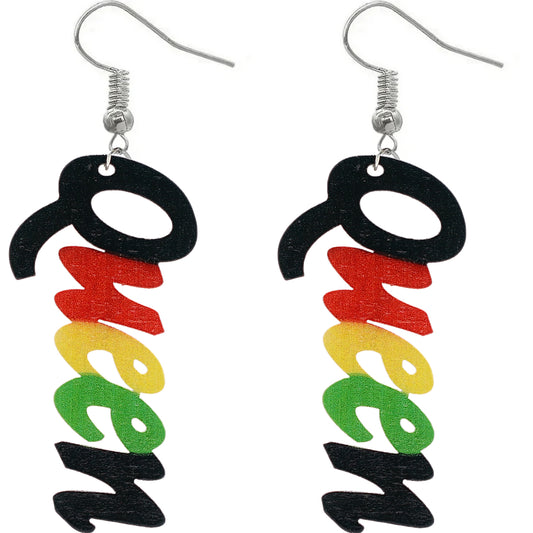 Multicolor Rasta Queen Cursive Wooden Earrings