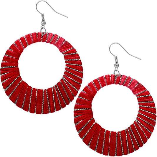 Red Open Round Thread Earrings