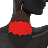 Red Wooden Link Colorblock Teardrop Earrings