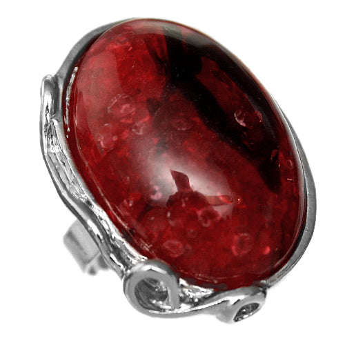 Red Large Circular Stone Adjustable Ring