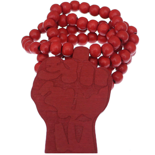 Red Wooden Beaded Hand Fist Necklace