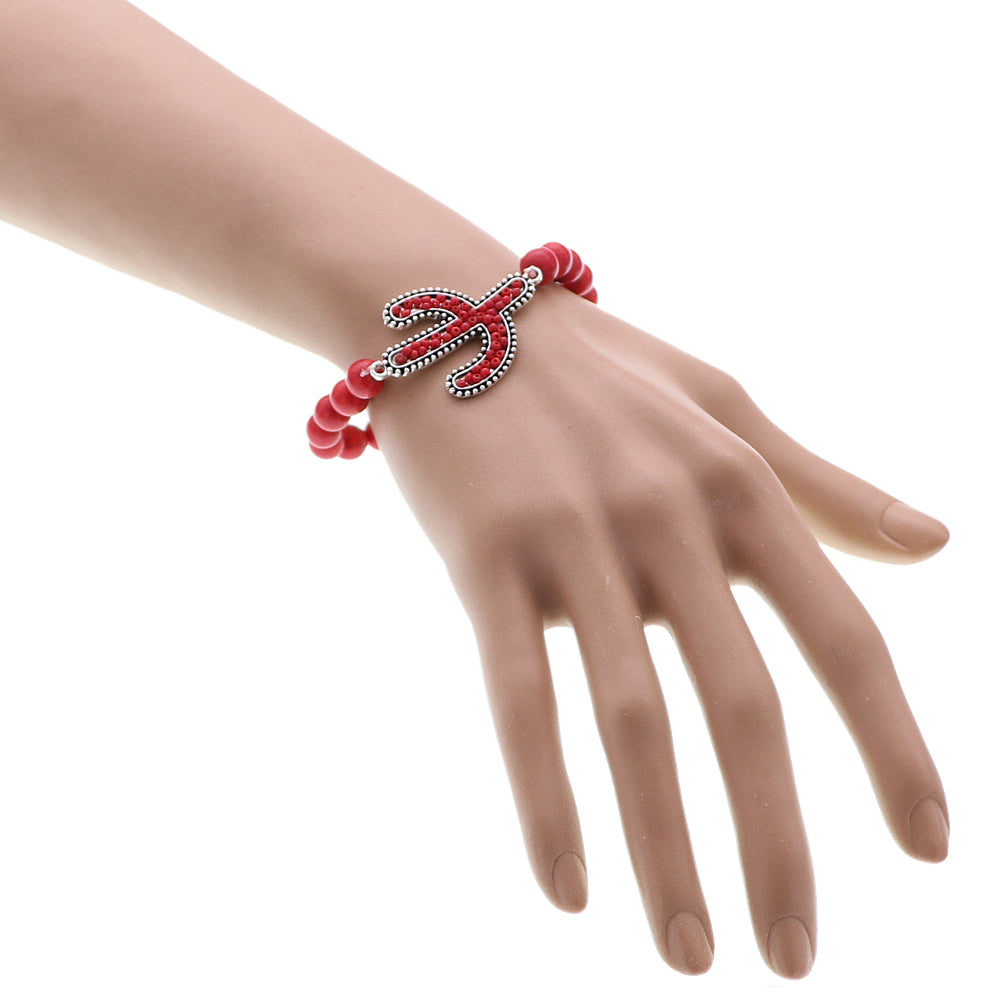 Red Cactus Bead Stretch Bracelet