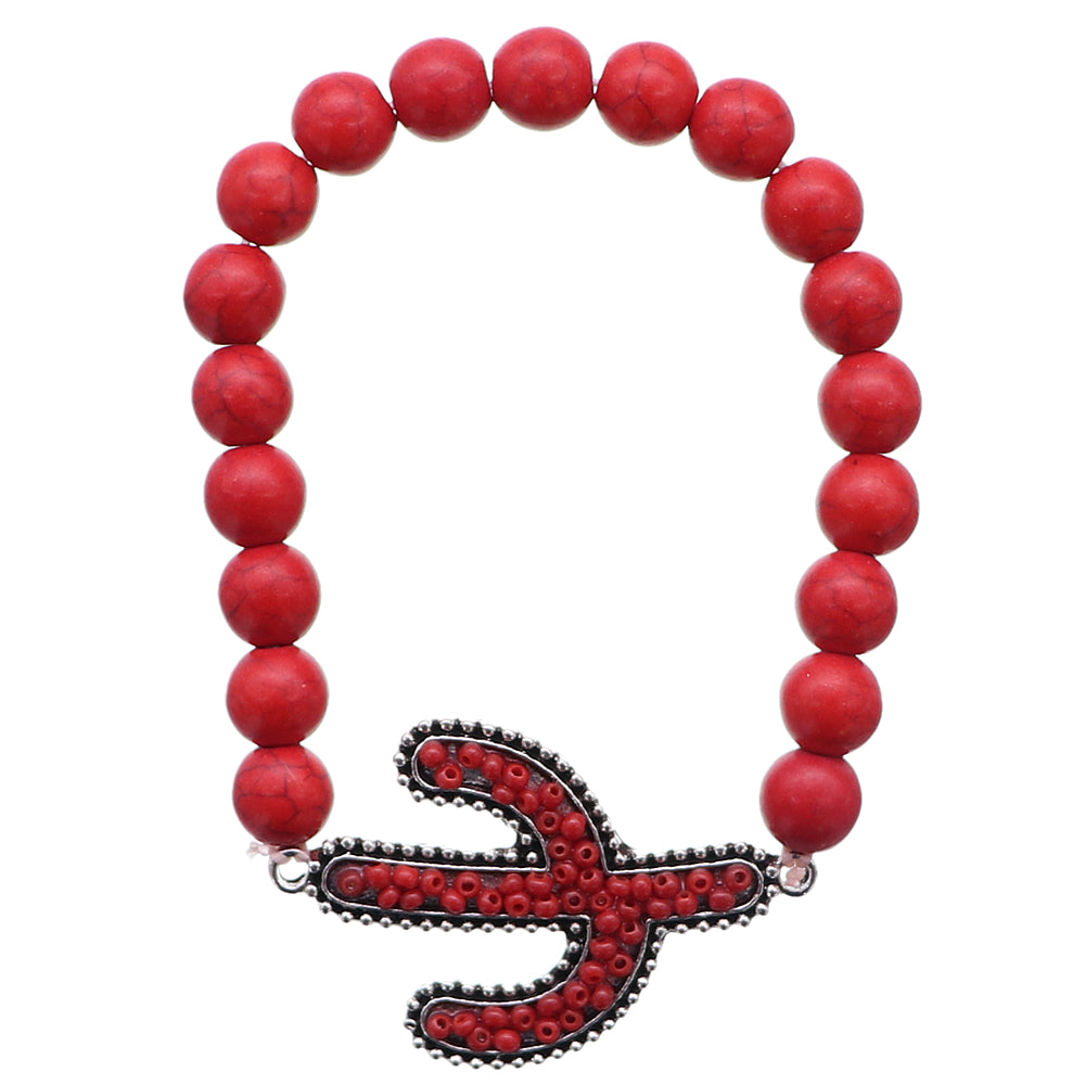 Red Cactus Bead Stretch Bracelet
