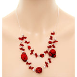 Red Beaded Illusion Invisible Necklace Set