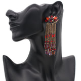 Red Beaded Drop Chain Elegant Earrings