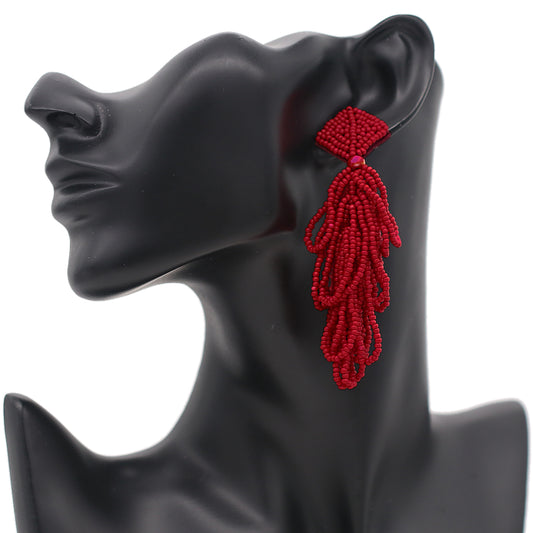 Red Seed Bead Statement Earrings
