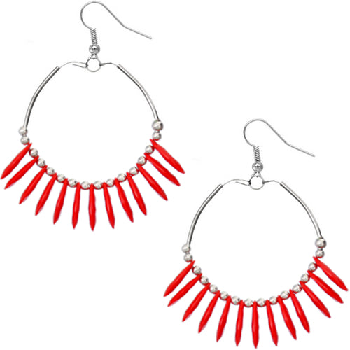 Red Beaded Disc Hoop Earrings