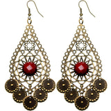 Red Beaded Disc Dangle Earrings