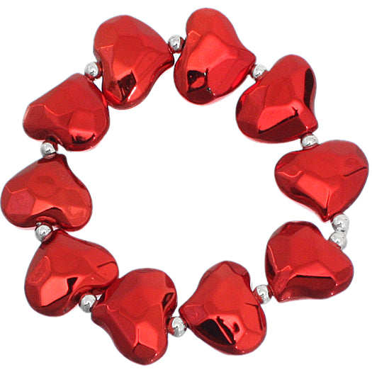 Red Faceted Heart Stretch Bracelet