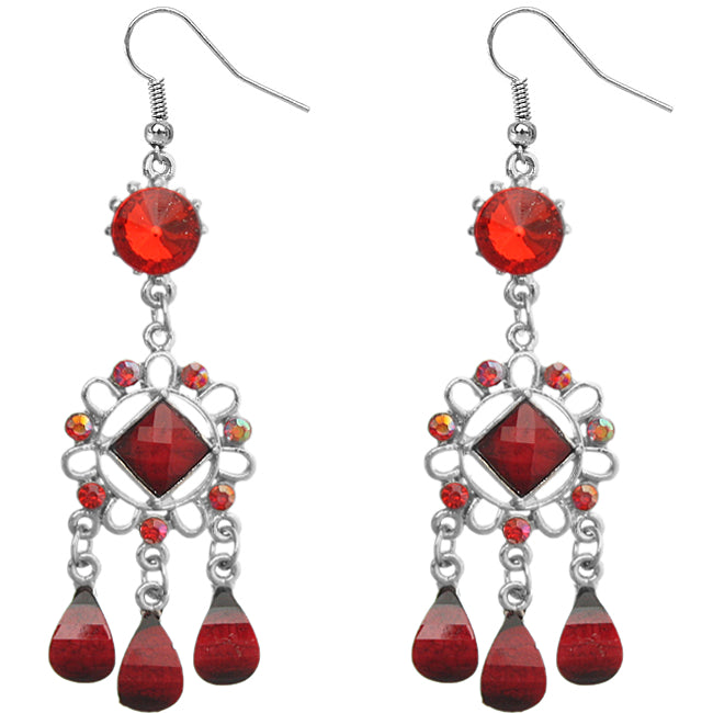 Red Cluster Chandelier Earrings