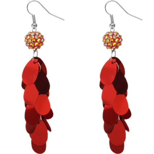 Red Beaded Fireball Confetti Cascade Earrings