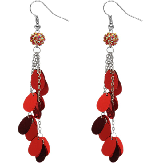Red Beaded Fireball Confetti Chain Earrings