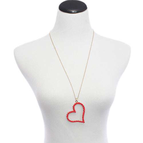 Red Beaded Heart Charm Chain Necklace