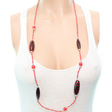 Red Wooden Sequin Striped Necklace Set