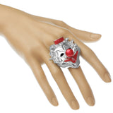 Red Bead Rhinestone Clown Adjustable Ring