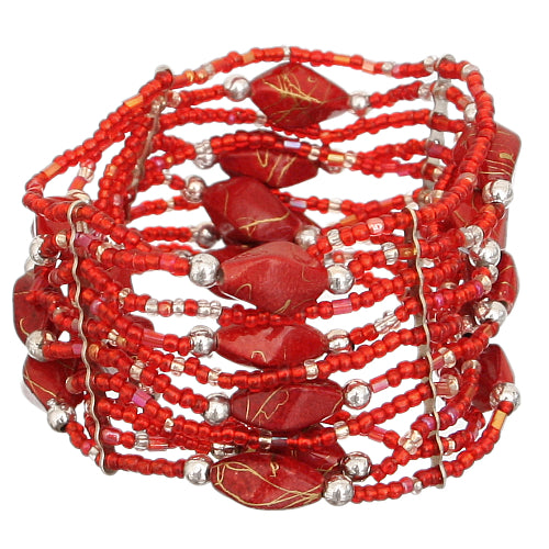 Red Beaded Sequin Stretch Bracelet
