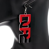 Red Black Dope Wooden Letter Earrings