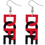 Red Black Dope Wooden Letter Earrings