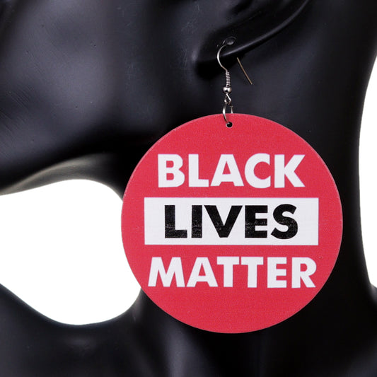 Red Wooden Black Lives Matter Round Earrings