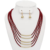 Red Layered Thread Necklace Set