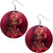 Red Woman Hair Wrap Wooden Earrings