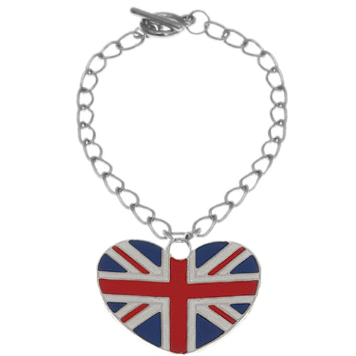 Red Blue Heart UK Flag Toggle Charm Bracelet